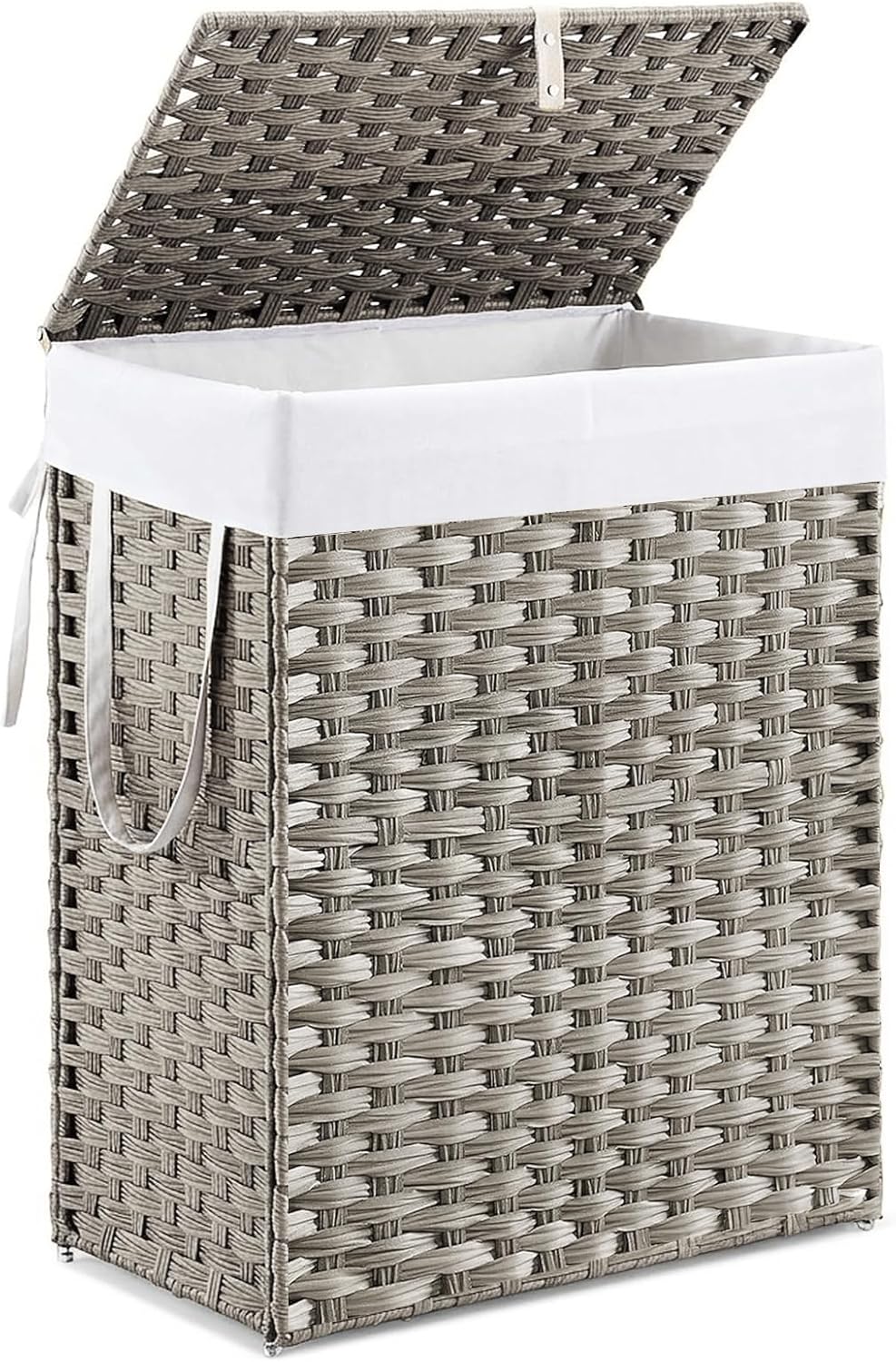 DUMOS Woven Laundry Basket with Lid, 90L Large Capacity Hamper, Removable &am...