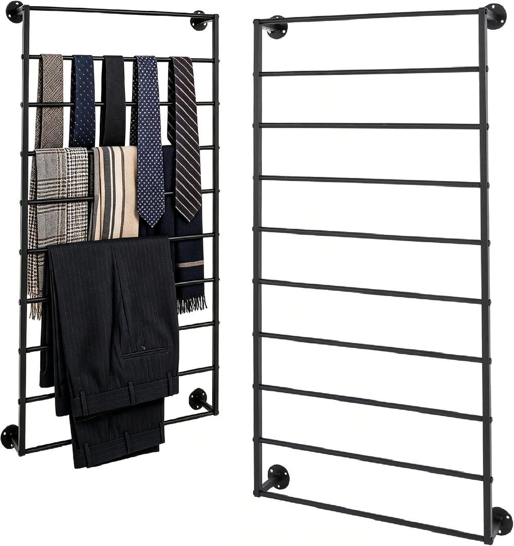 10 Tier Wall Mounted Tie Rack Scarf Display Stand Belt Pants Hangers Scarves ...