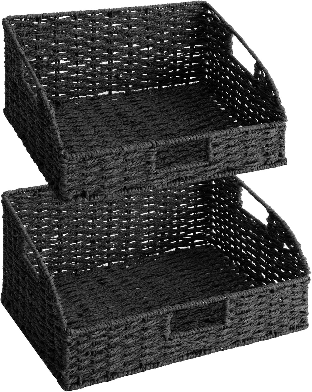StorageWorks Pantry Baskets, Black Wicker Baskets with Handles, 2-Pack