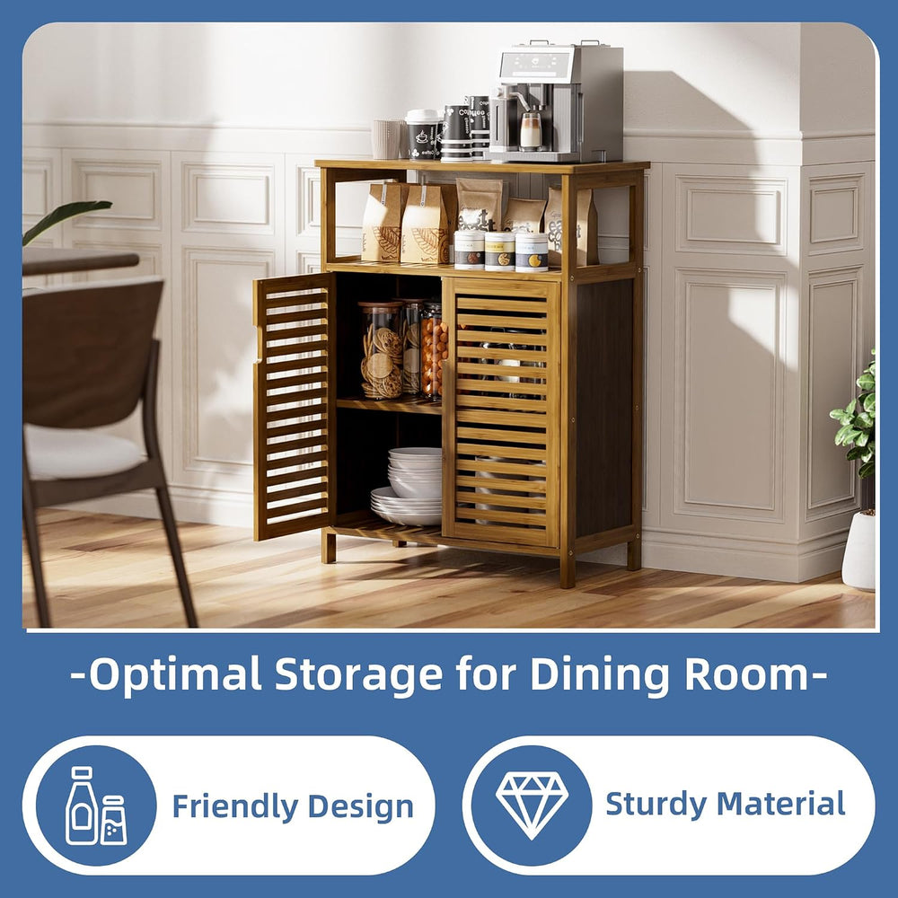 HITNET Bathroom Storage Cabinet, Bamboo Floor Cabinet with Double Doors and O...