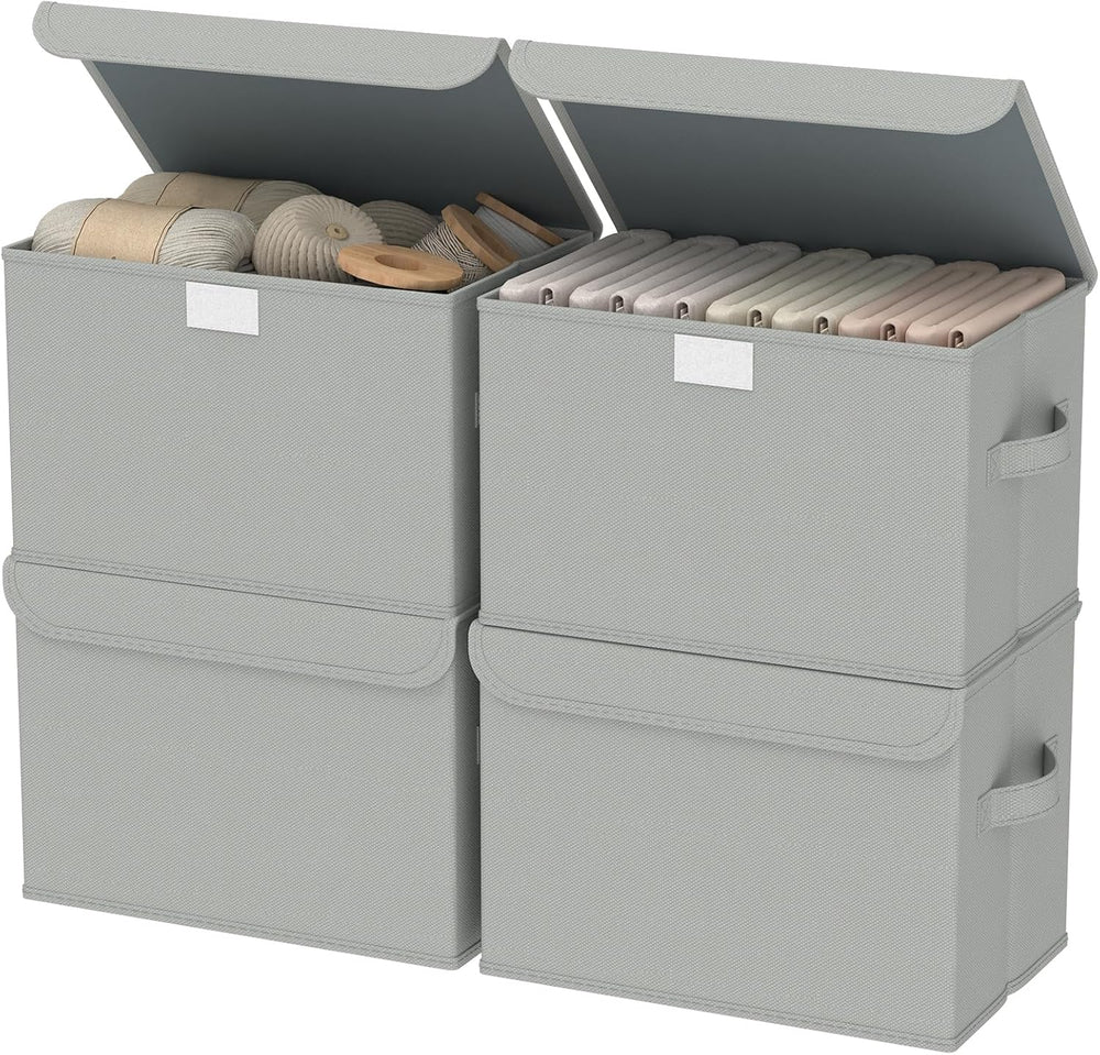 Storage Bins with Lids for Organizing, 4 Pack, Grey, 15x9.8x9.8 In