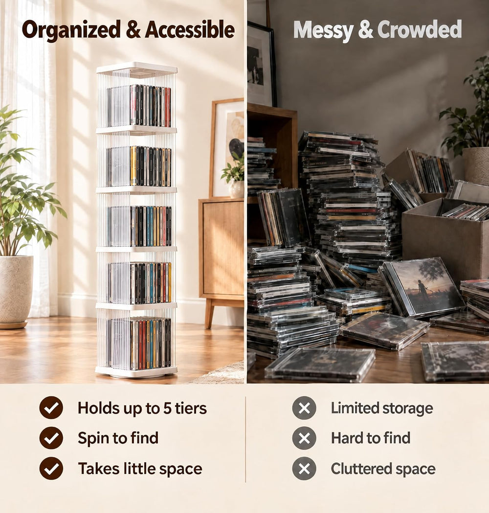 Heavy Duty 5-Tier Rotating Media Tower Rack for CDs DVDs Books