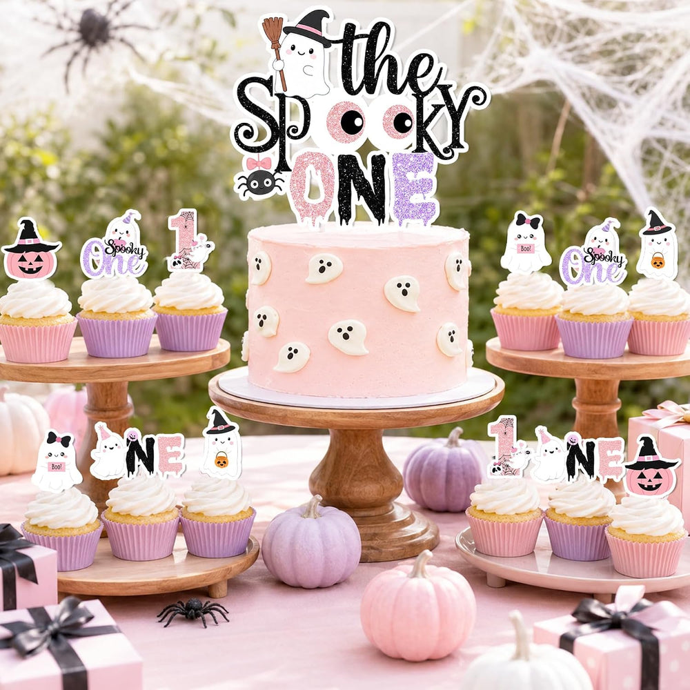 Spooky One Birthday Decorations Girl, 276 Pcs Pink Halloween 1st Birthday Par...