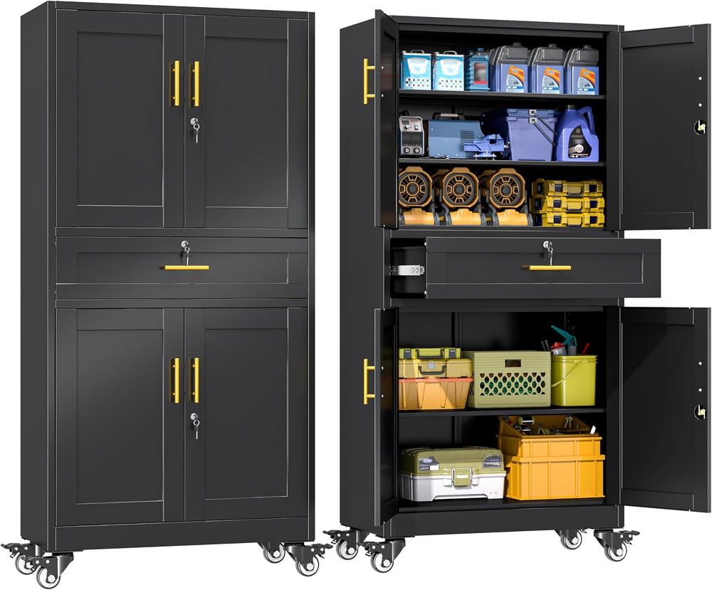 erosoei 75" H Metal Garage Storage Cabinet, Rolling Tool Cabinet with 2 ...
