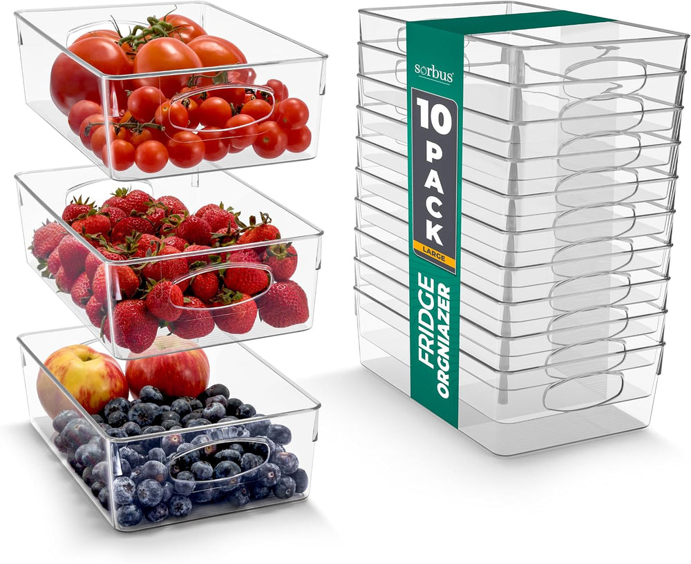 Sorbus Fridge Organizers and Storage, Clear Bins (Large, 10 Pack)