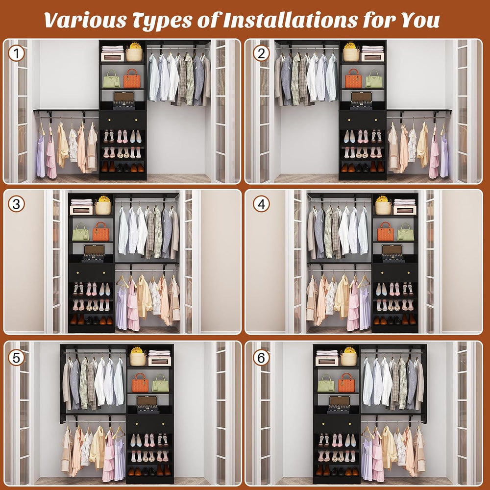 [10 FT Closet System] 120 Inch Reversible Set of 2 Wood Closet Organizer Syst...