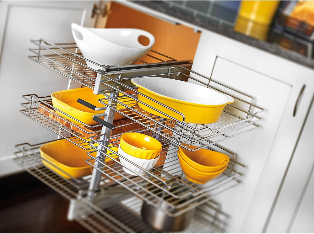 Rev-A-Shelf Chrome 3-Tier Wire Pullout Organizer with Soft-Close for Blind Co...
