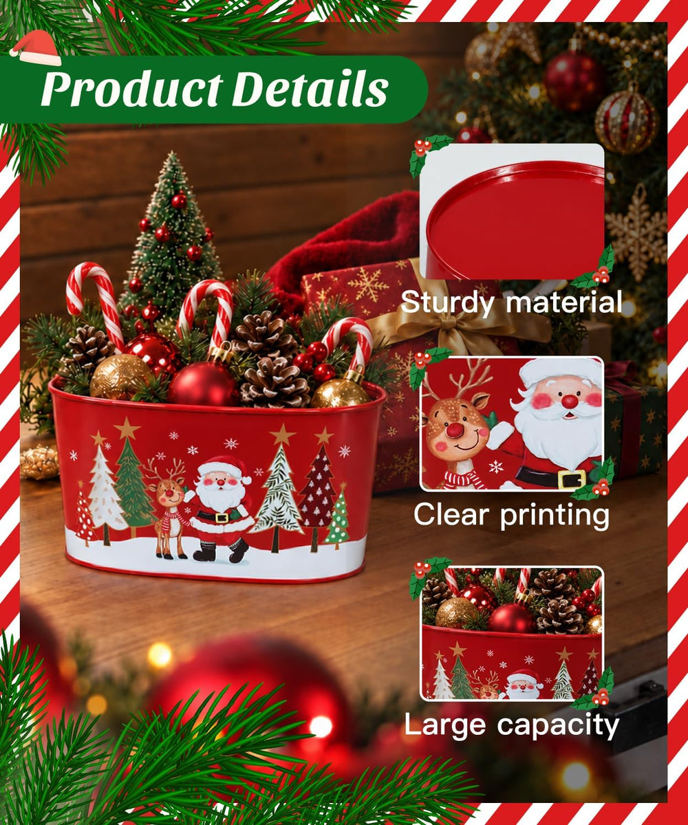 Putuo Decor 5 Pack Christmas Metal Tin Buckets Holiday Storage Decor