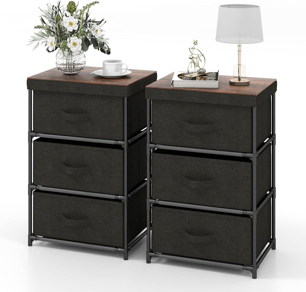 GOFLAME Fabric Dresser Set of 2 with 3 Drawers, Nightstand for Bedroom, Bedsi...