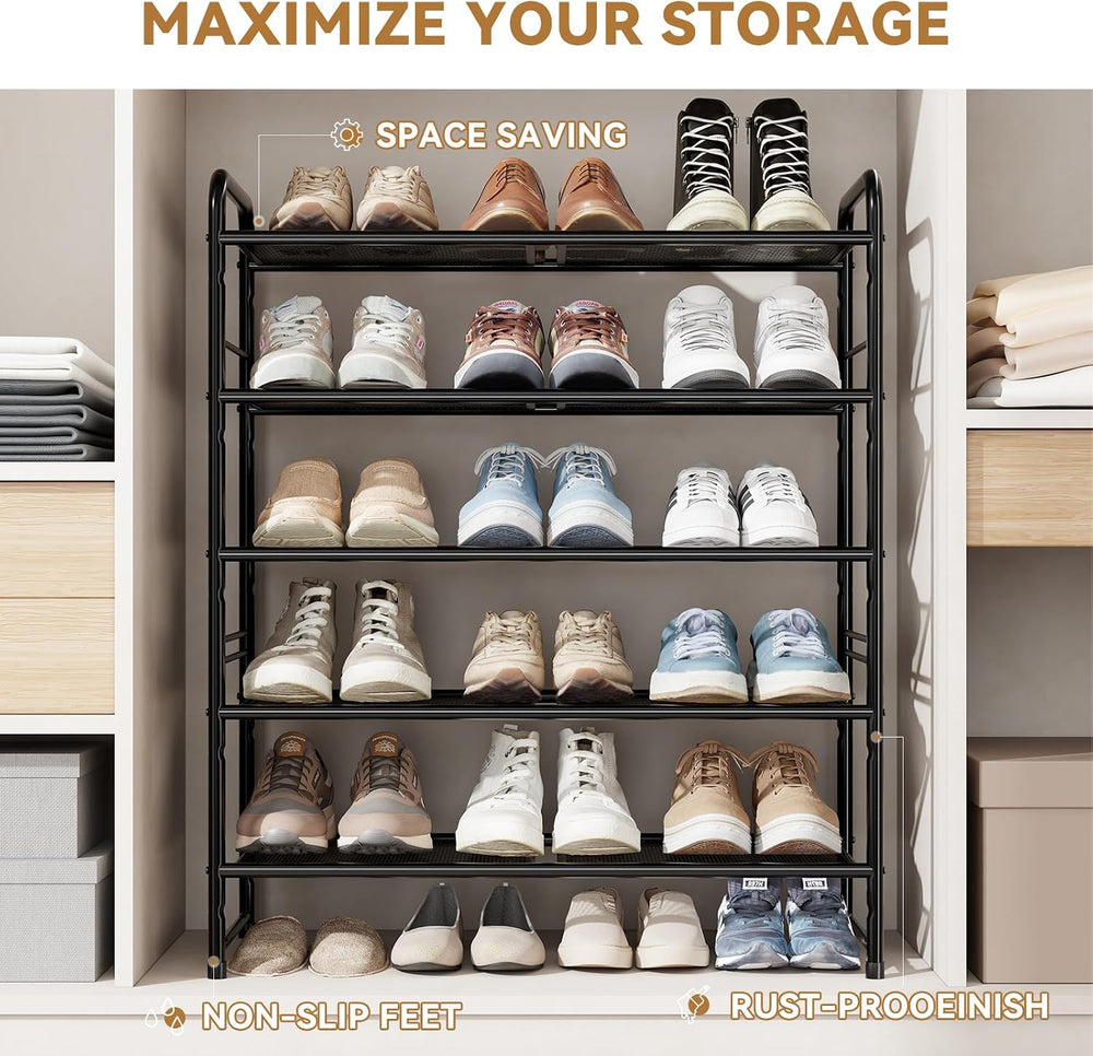 Shoe Rack 5 Tier 27" Heavy Duty Metal Mesh Closet Shoe Organizer, Black