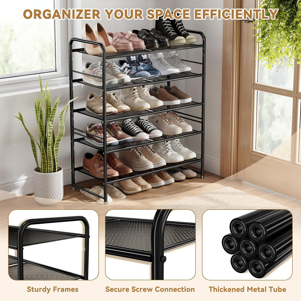 Shoe Rack 5 Tier 27" Heavy Duty Metal Mesh Closet Shoe Organizer, Black