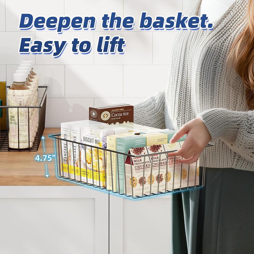 Simple Trending 6 Pack Large Metal Wire Baskets for Storage, Black