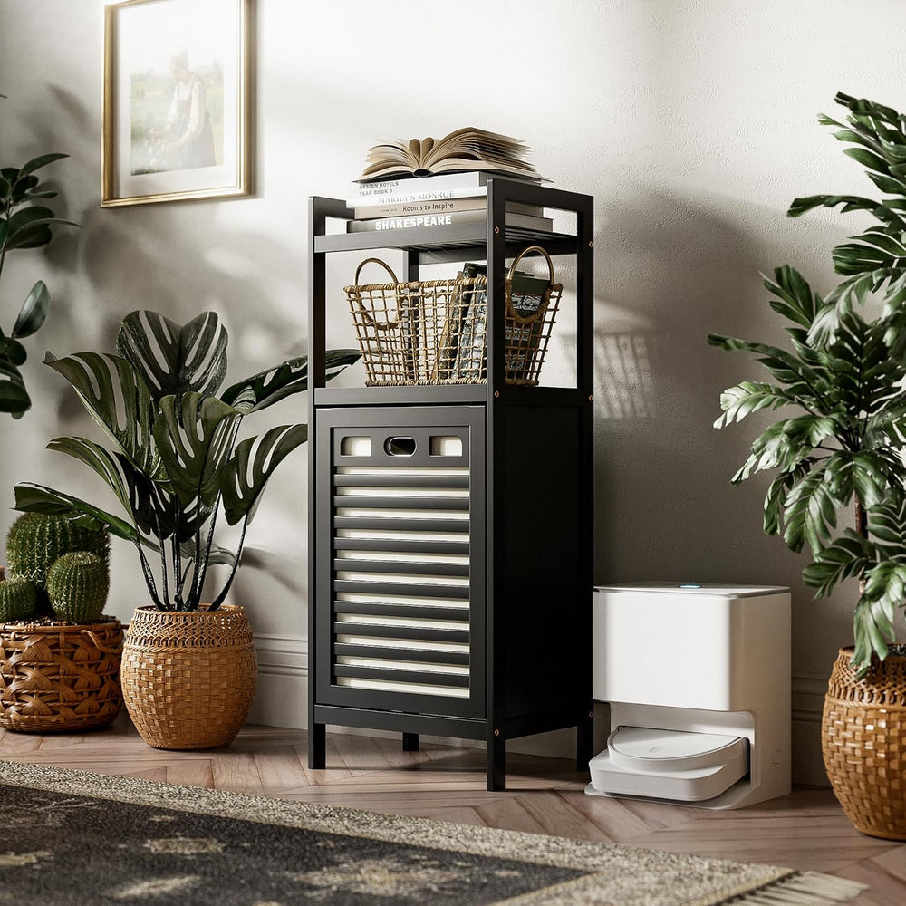 HITNET Tilt Out Laundry Hamper, Bamboo Bathroom Cabinet with Pull Out Removab...