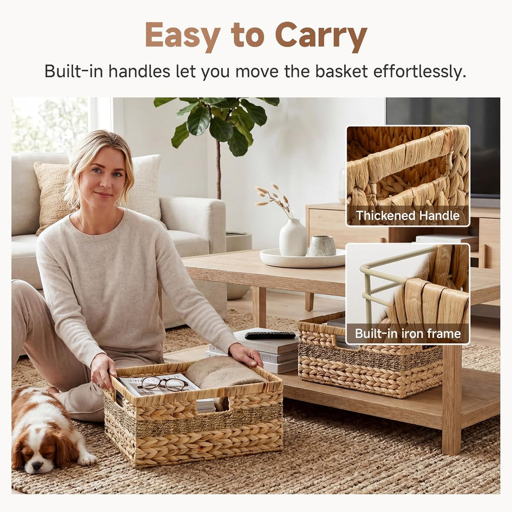 StorageWorks Jumbo Rectangular Wicker Basket, Water Hyacinth and Seagrass Sto...