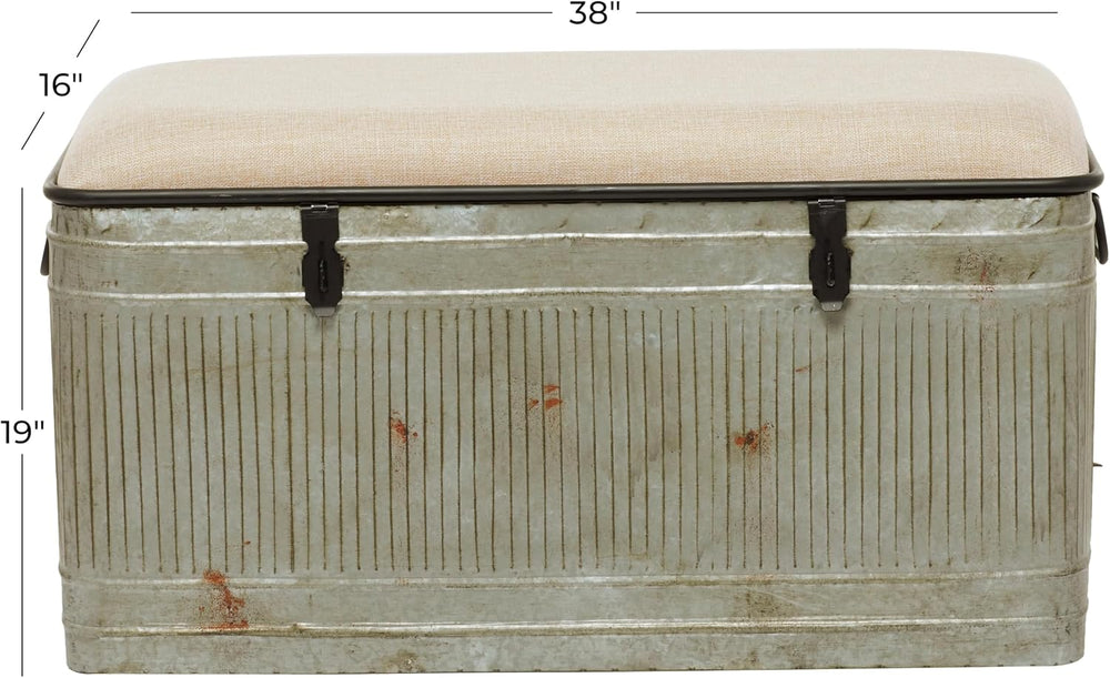 Deco 79 Metal Room Storage Bench Galvanized Entryway Bench with Cream Burlap ...