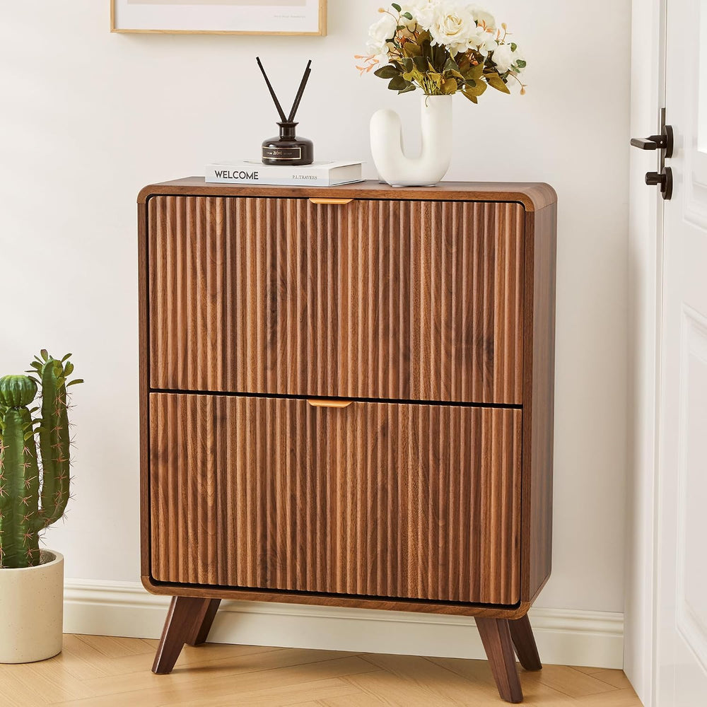 RARZOE Fluted Shoe Cabinet for Entryway, 27.5''Walnut