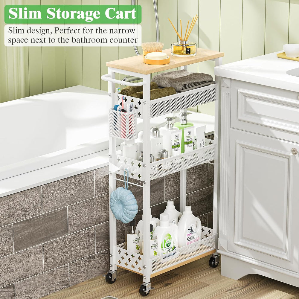 4 Tier Slim Rolling Cart Bathroom Organizer and Storage with Wheels