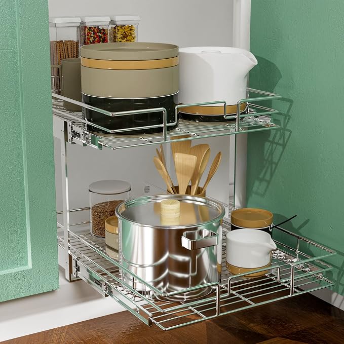 LOVMOR 2 Tier Individual Pull Out Cabinet Organizer 10½" W x 21½" D, Slide Out