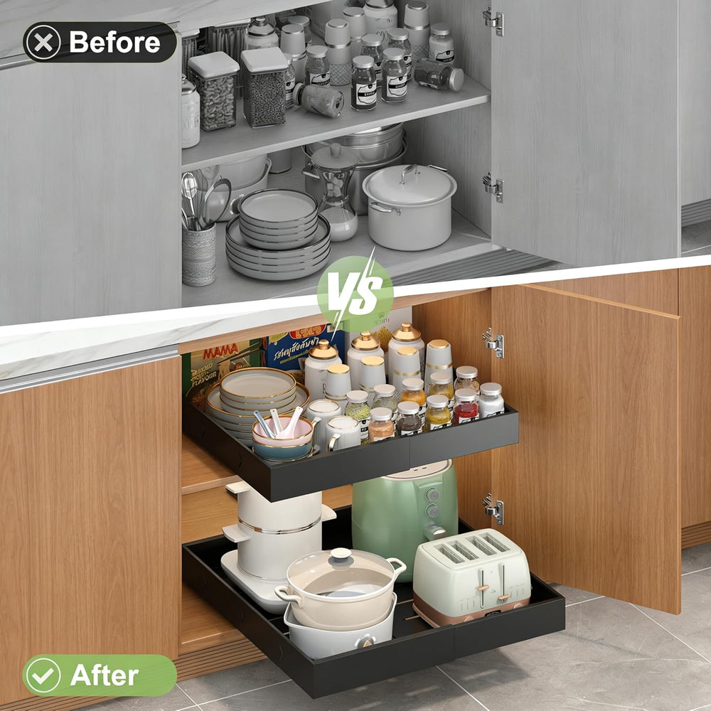2-Pack-Expandable-Pull-Out-Cabinet-Organizers, No Drill Slide Out Drawers