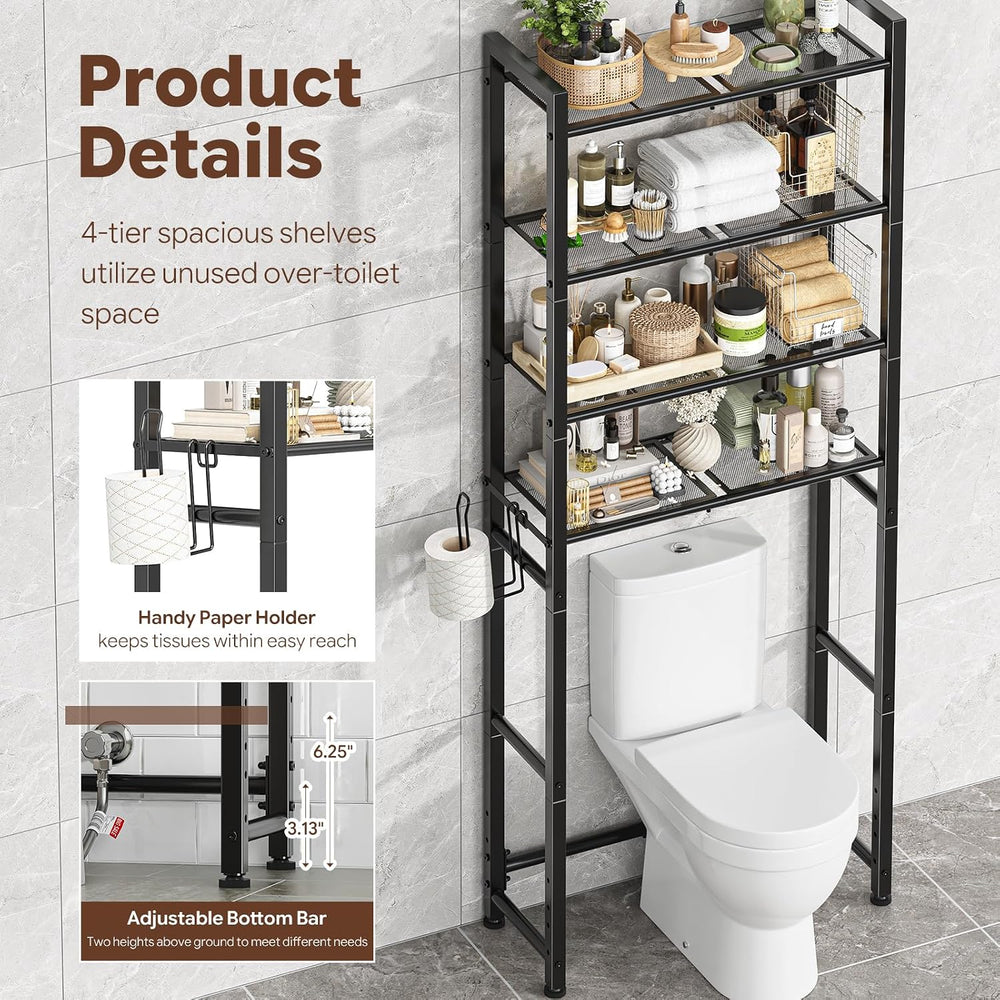 Simple Trending 70.75" Over Toilet Storage Rack with Paper Holder, Black