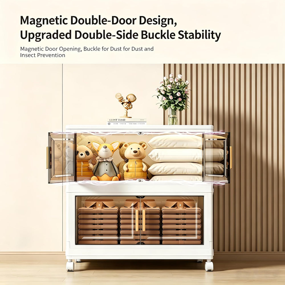 48QT Stackable Storage Bins with 1 Lid, 4-Tier Foldable Bins