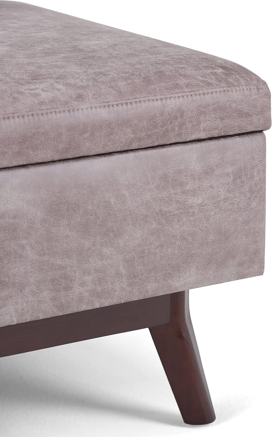 SIMPLIHOME Owen 34" Wide Vegan Leather Lift Top Ottoman in Grey Taupe