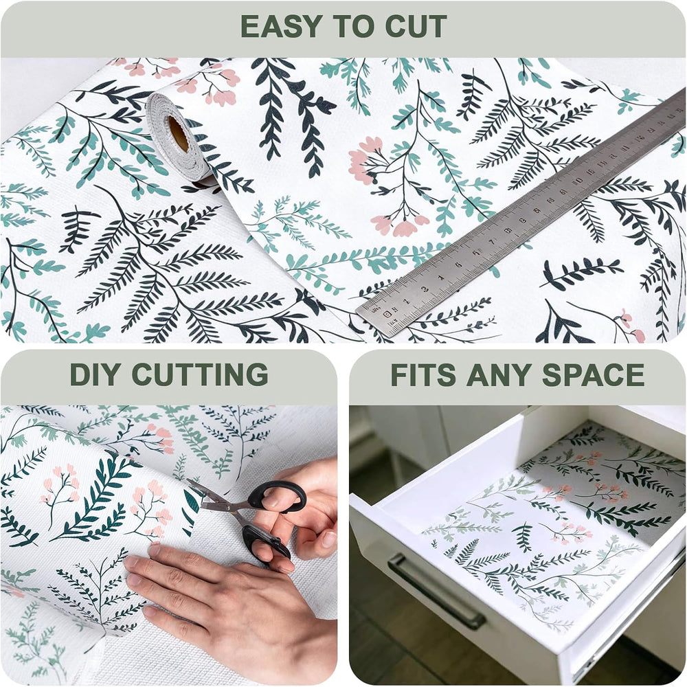 Fern Floral Shelf Liner and Drawer Liner, Non-Adhesive Kitchen Cabinet Liner,...