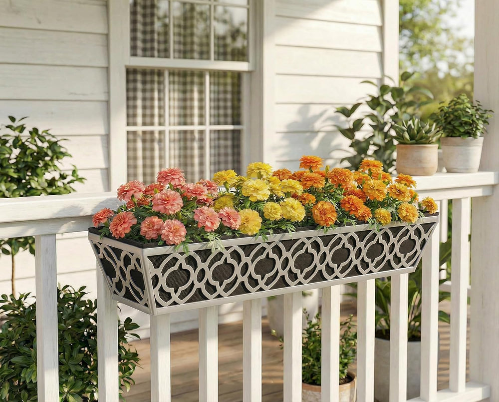 Y&M 4Pack 30'' Metal Railing Planter Box Set with Black Non-Woven...