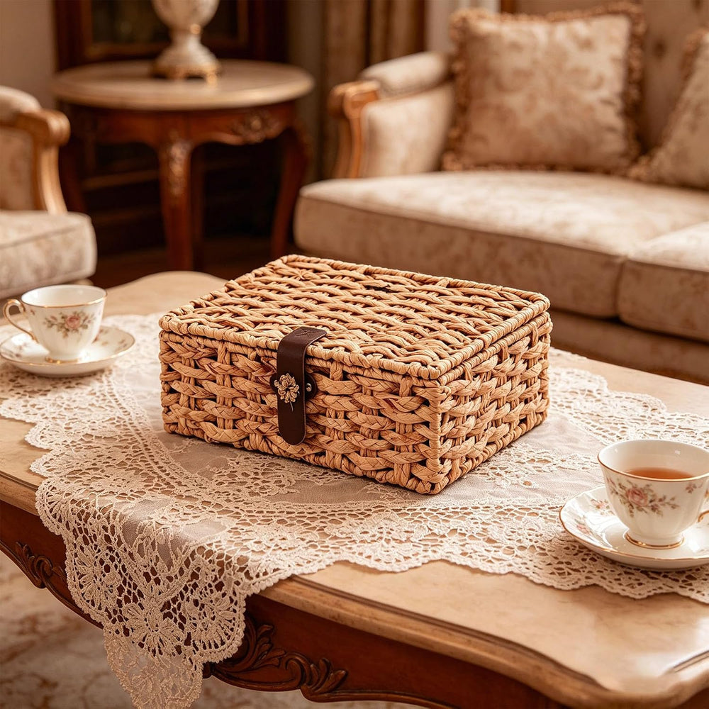 Water Hyacinth Wicker Storage Box with Lid （Large）