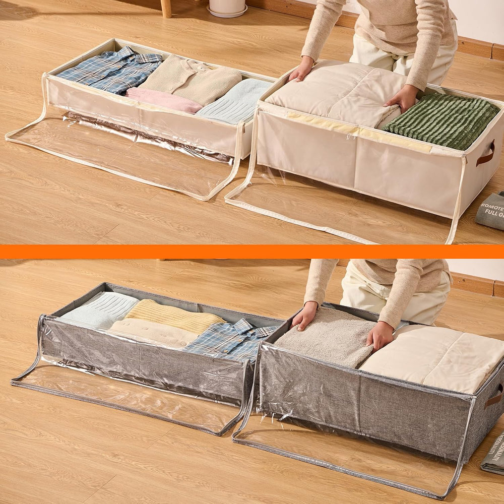 6 Inches Under Bed Storage with Wheels Pack of 2, Underbed Shoe Storage Conta...