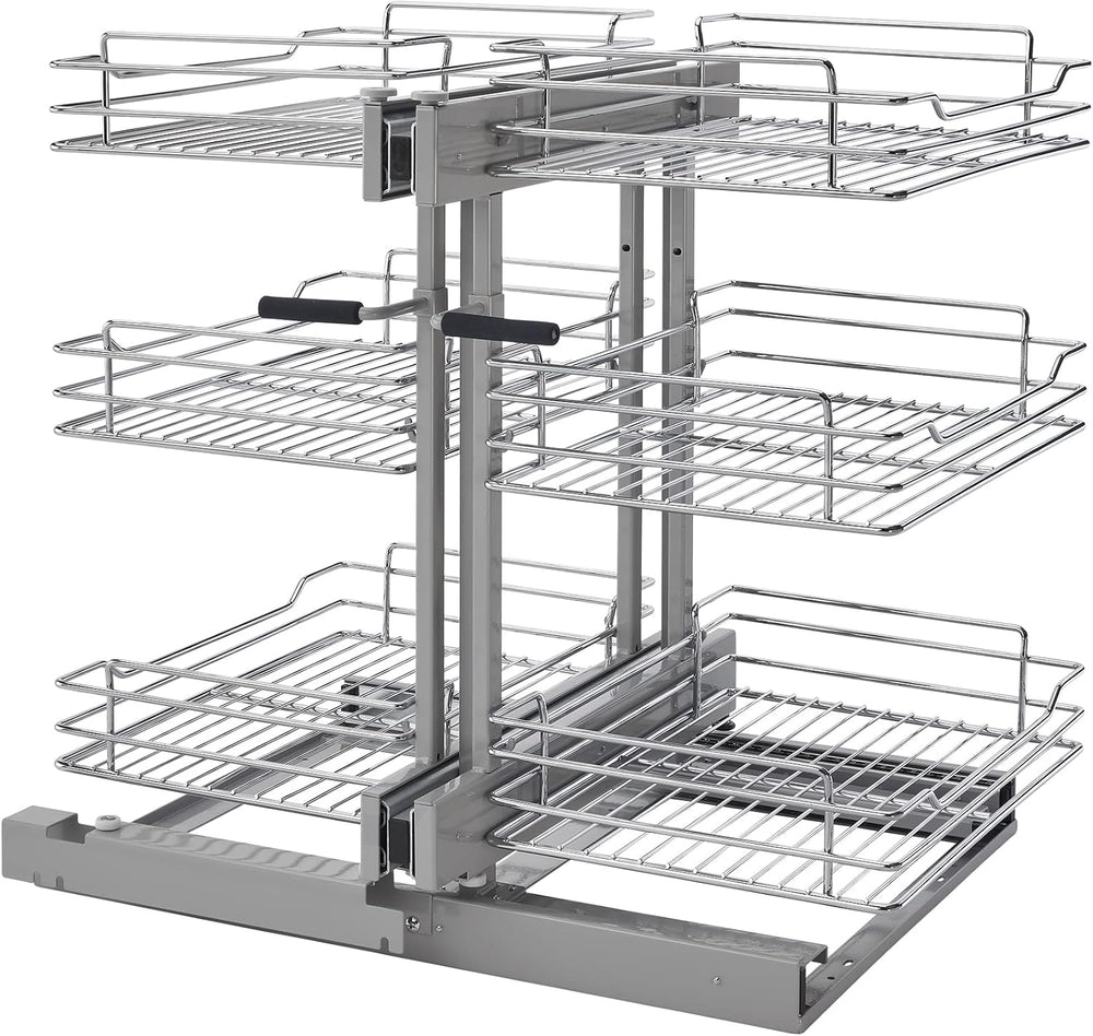 Rev-A-Shelf Chrome 3-Tier Wire Pullout Organizer with Soft-Close for Blind Co...