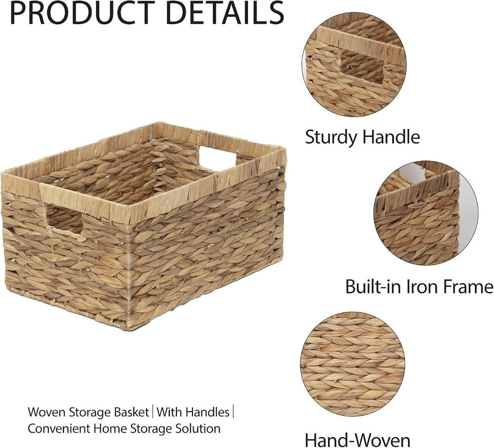 Storage Baskets,Woven Natural Water hyacinth Box with Handle,Kingwillow.(Set ...
