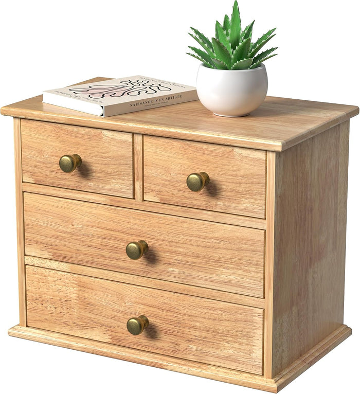 Oak Desk Organizer with Drawers, Durable Wooden Desktop Storage Box