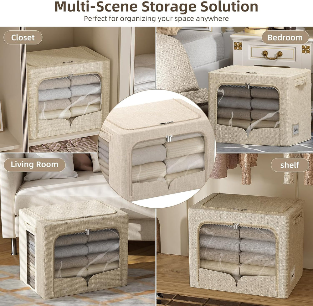 FHSQX 6 Pack Clothes Storage Bins,Beige,16.5x12.2x12.2 Inch
