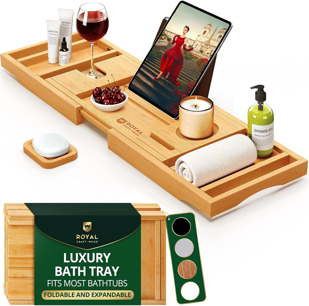 ROYAL CRAFT WOOD Premium Foldable Bathtub Tray Caddy - Wood Bath Tray for Tub...