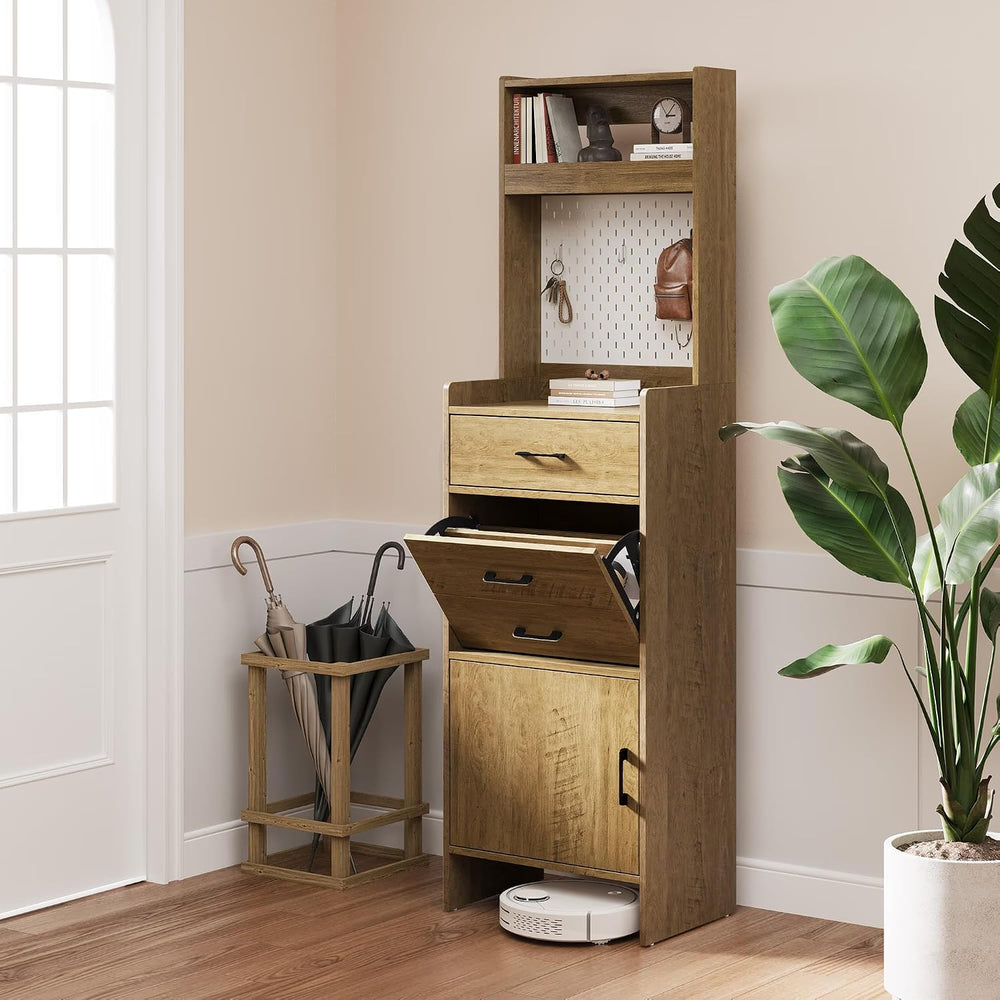 Shoe Storage Cabinet for Entryway with 1 Fluted Flip Drawers with Pegboard