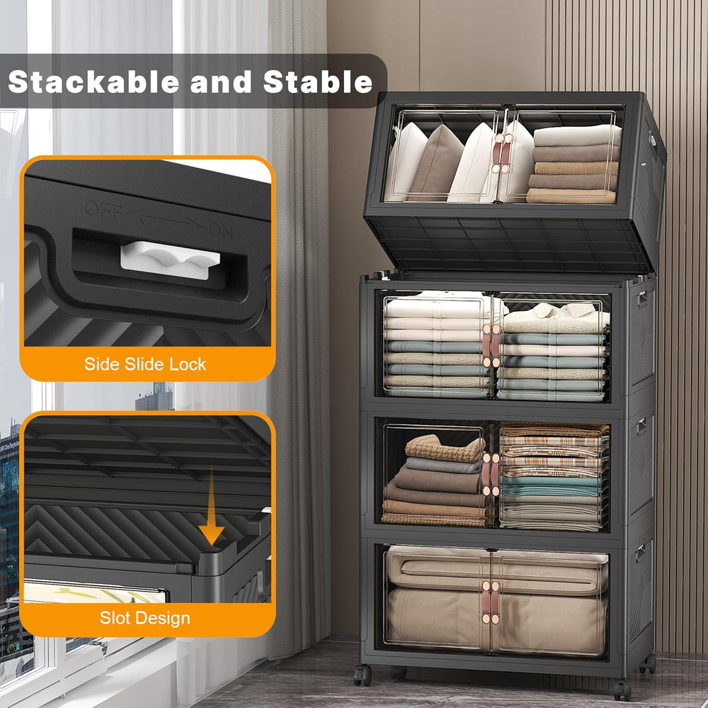UAMFURI Stackable Storage Bins, 480QT Collapsible Drawers with 1 Lid