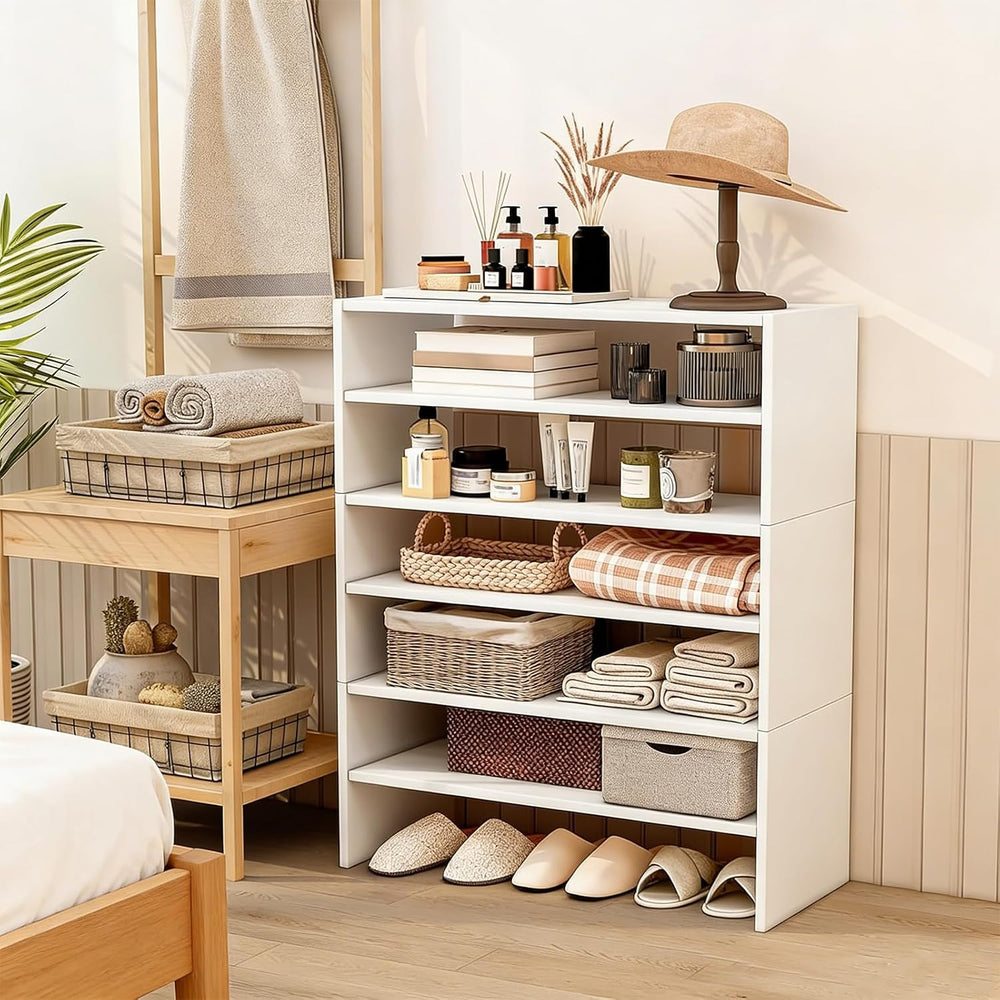 POWERSTONE 6-Tier Stackable Shoe Rack, 3-in-1 Shoe Shelves, (2, White)
