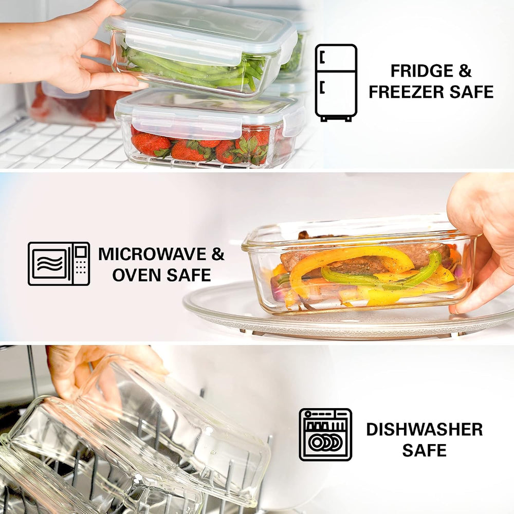 Razab 16 Pc (Set of 8) 30 Oz Glass Meal Prep Containers with Lids, Airtight L...