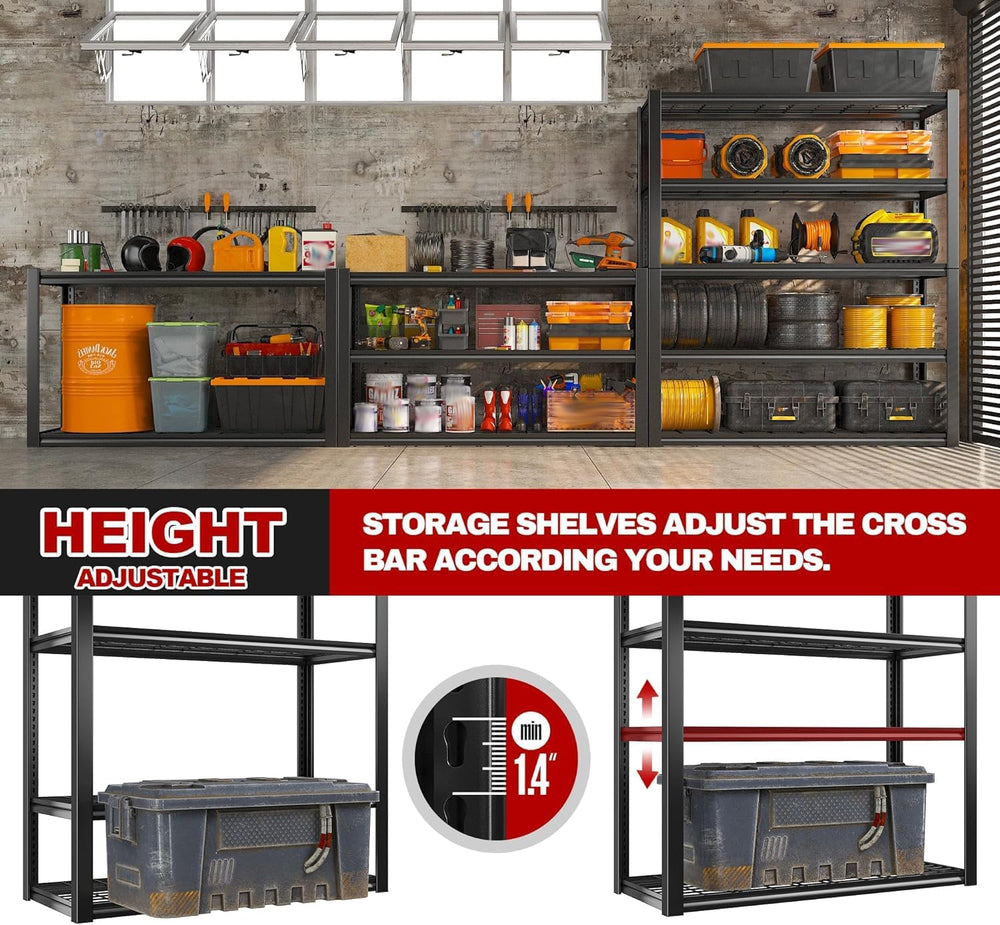 REIBII 48" W Garage Shelving Load 2500LBS, 5 Tier Storage Shelves, Adjus...
