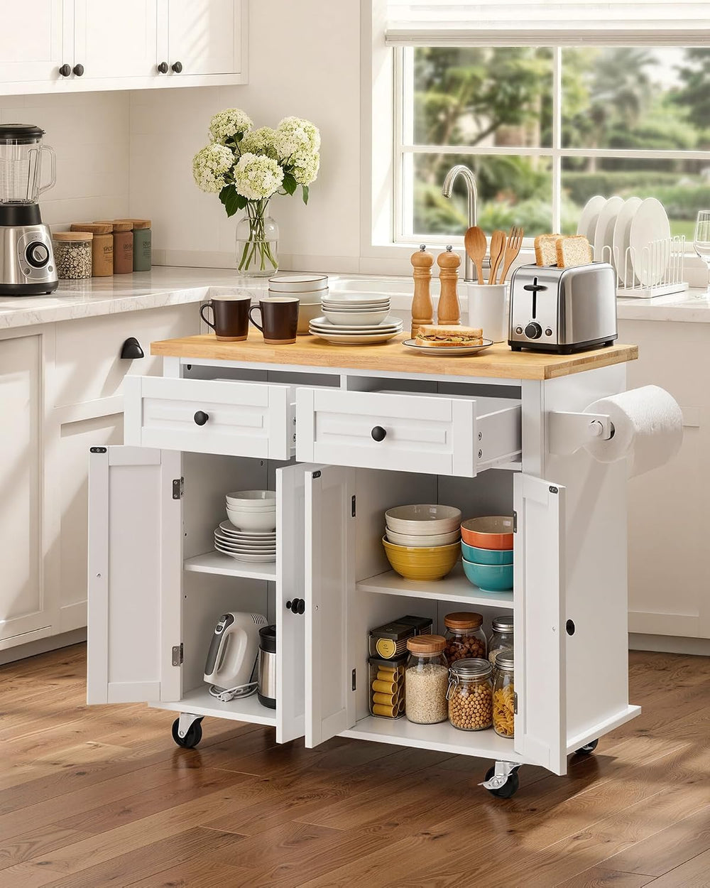 VEVOR Kitchen Island Cart with Solid Wood Top, 35.4" Width Mobile Carts ...