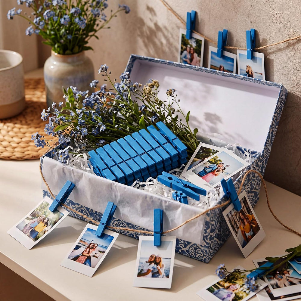 240 Pcs Blue Wooden Clothes Pins 2.9 Inch Wood Cheer Clips
