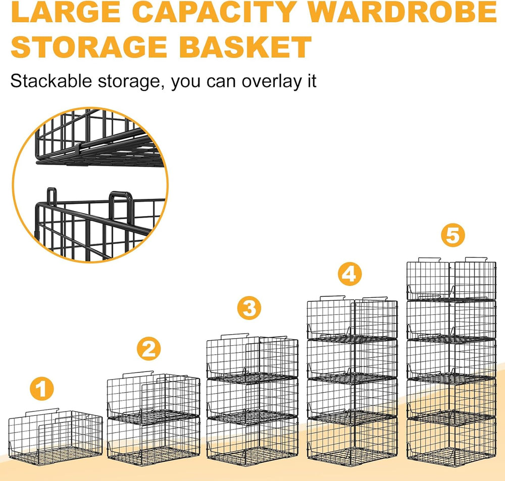 Jakyitvi 5-Tier Stackable Closet Organizer Shelf – Foldable Metal Storage Bin...