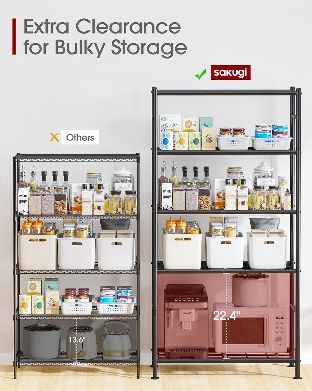 Sakugi Storage Shelves - 5 Tier Shelf Organizer, Heavy Duty Garage Shelving U...