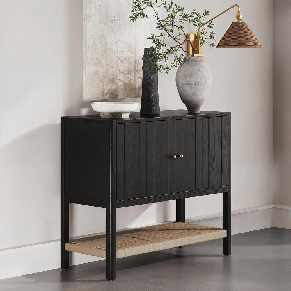 Nathan James Meads Mid Century Modern Cabinet with Doors, Solid Wood Kitchen ...