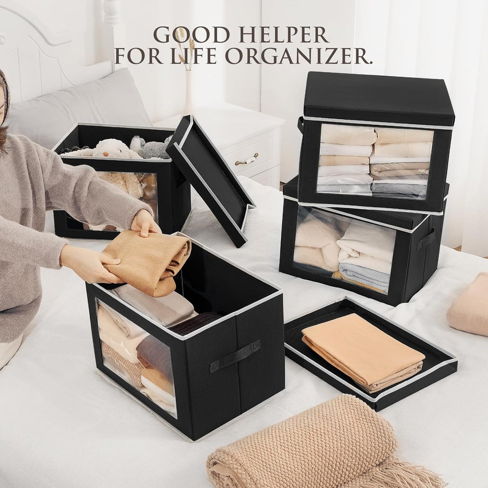 Homsorout Stackable Storage Bins with Lids - Large Decorative Basket with Lid...