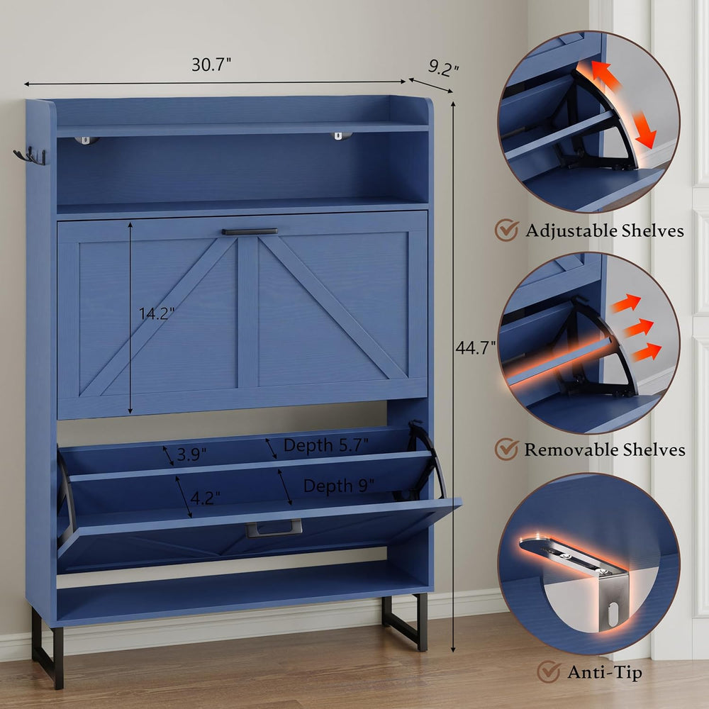 BORNOON Shoe Cabinet with 2 Flip Drawers Narrow Shoe Storage Cabinet Organize...
