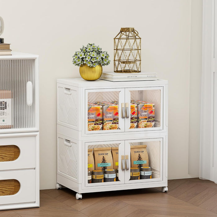 Stackable Storage Bins with Doors & Lids & Wheels,