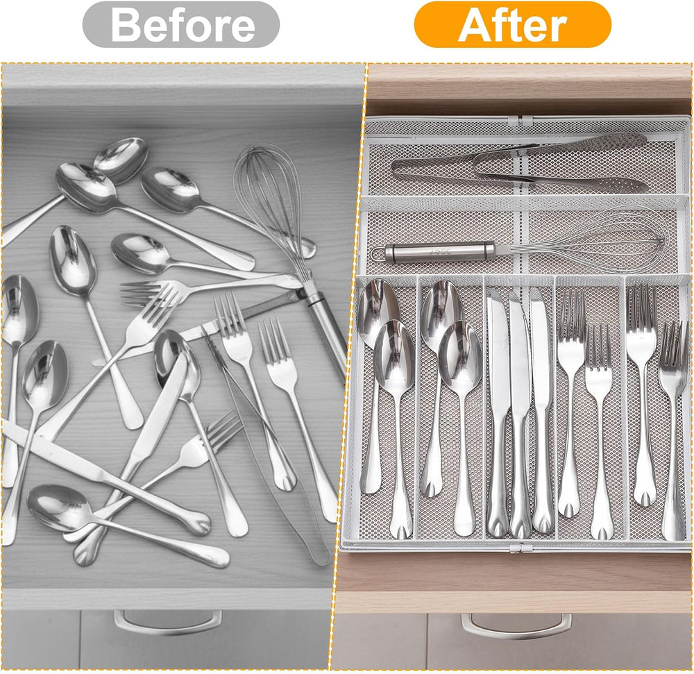 2 Pcs Utensil Drawer Silverware Organizer, Metal Mesh Expandable 13" 24&...