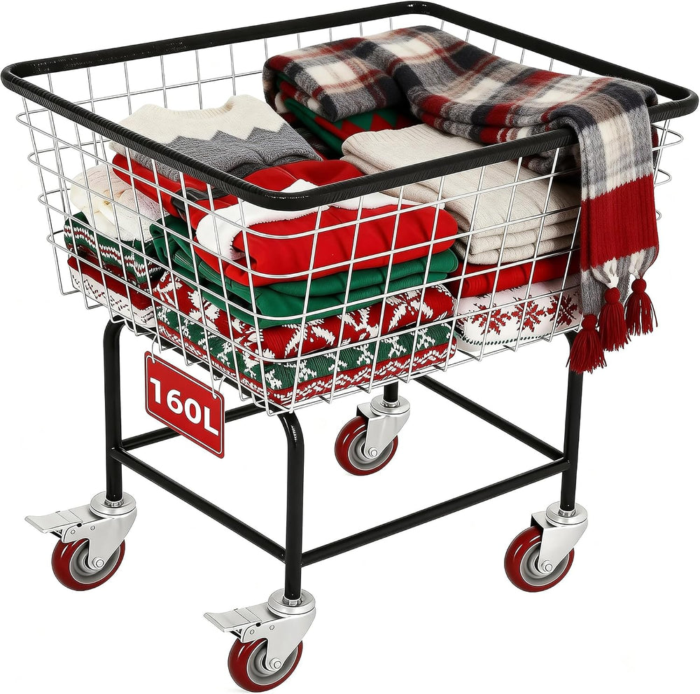 4.5-Bushel Rolling Laundry Cart with Wheels, Steel Clothing Storage